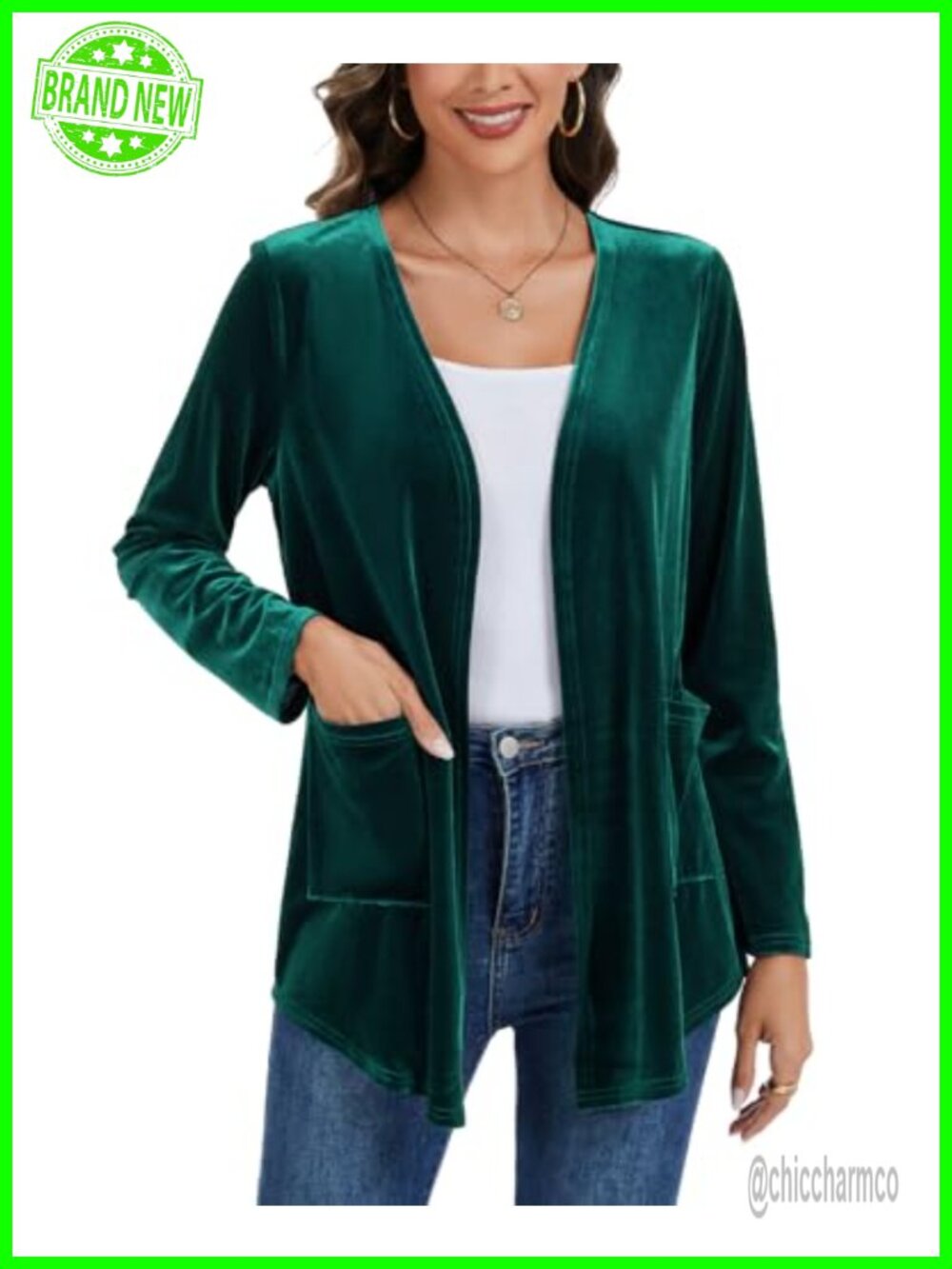 Velvet Cardigan Open Front Long Sleeve Blazer Pocket Women Work
